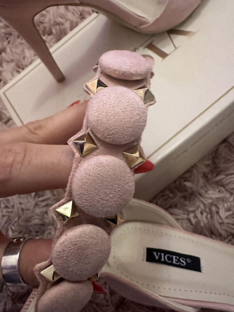 Buty szpilki na obcasie sandałki róż pudrowy zloto