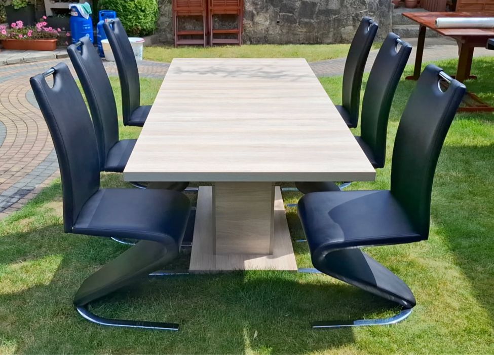 Stół rozkładany 160-200cm x 90cm+ 6 krzeseł - zestaw jadalniany