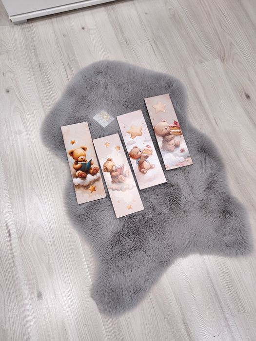 4 drewniane piękne ozdoby misie na ścianę.Malunki obrazki