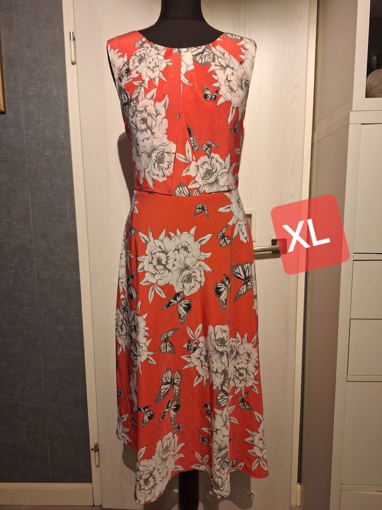 Sukienka elegancka xl 42 w kwiaty midi rozkloszowana wesele wyjściowa