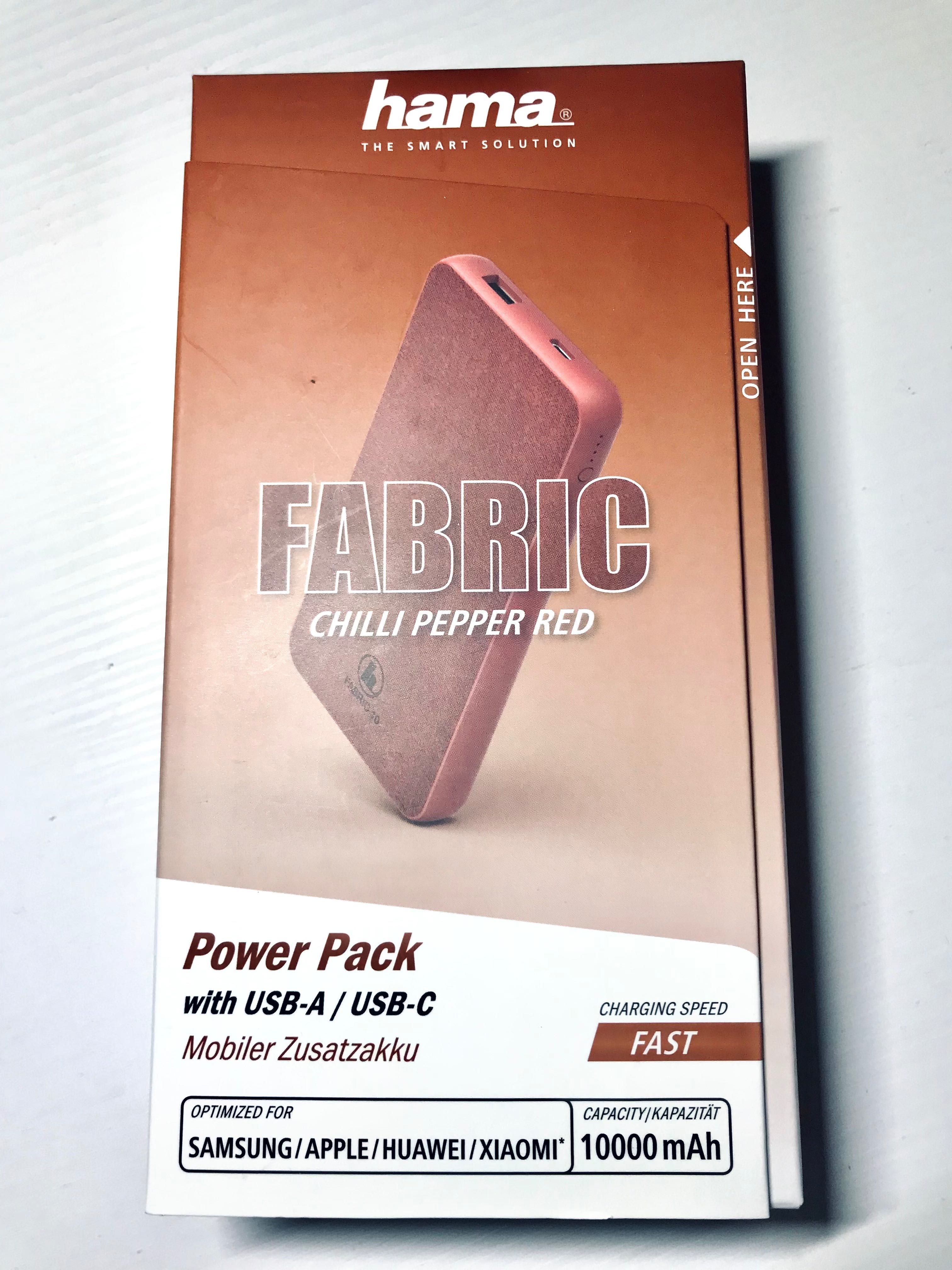Новый портативный аккумулятор Hama PowerBank Fabric 10000 mAh Red