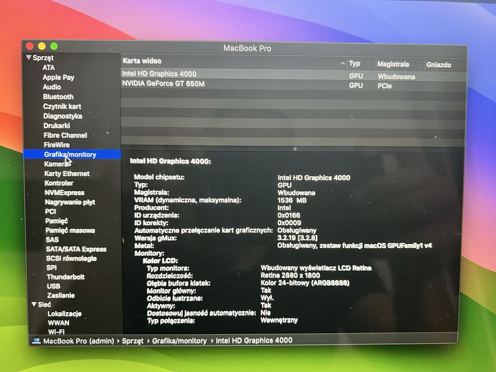 Apple Macbook Pro 15” proc i7  A1398  Geforce GT