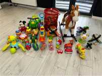 Zabawki, klocki, Fisher Price, Dumel, zbieracz, pchacz