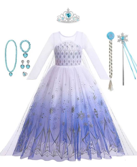 Zestaw! Elsa Elza Księżniczka, r. 116 + akcesoria! przebranie