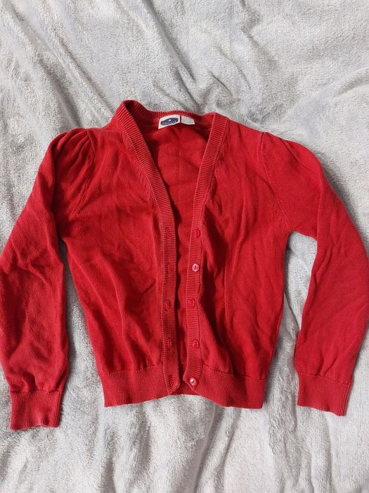 Czerwony rozpinany sweterek dla dziewczynki, rozmiar 110/116, firmy Sm