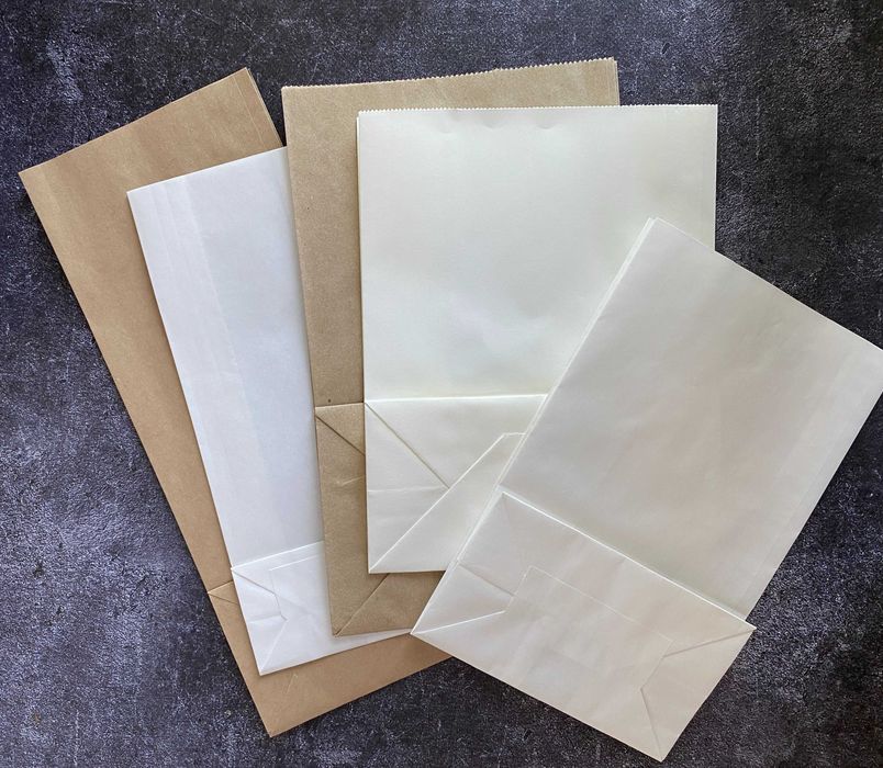 Паперові крафт пакети без ручок - коричневі, білі, кольорові