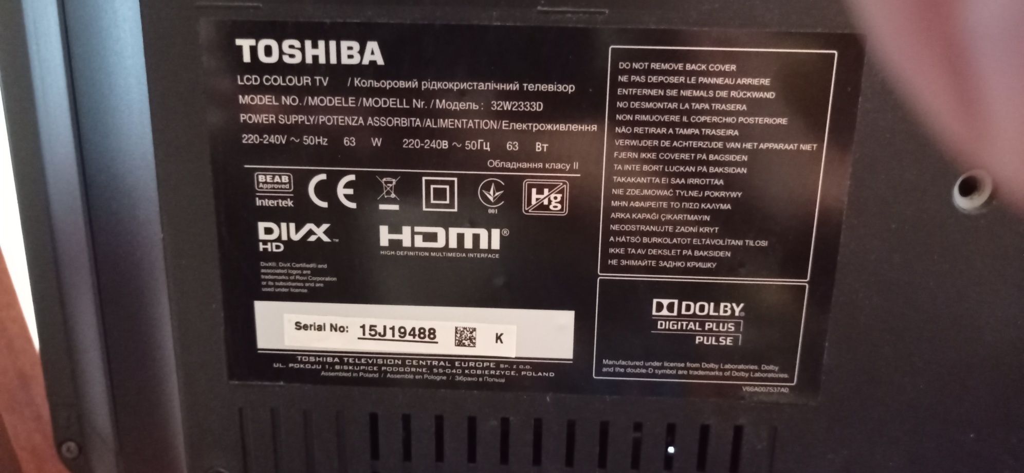 Telewizor Toshiba 32 cale DVB-T DVB-C