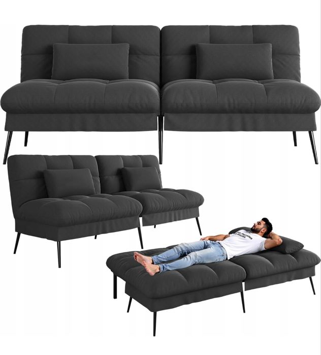 Sofa rozkładana kanapa z oparciem z tkaniny czarny