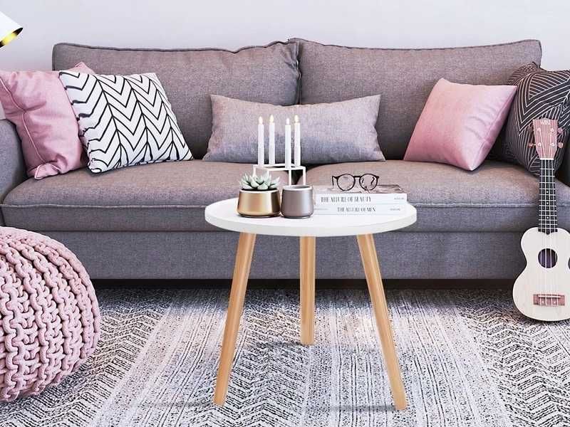 Stolik Kawowy Okrągły 40cm Drewniany Styl Skandynawski G610