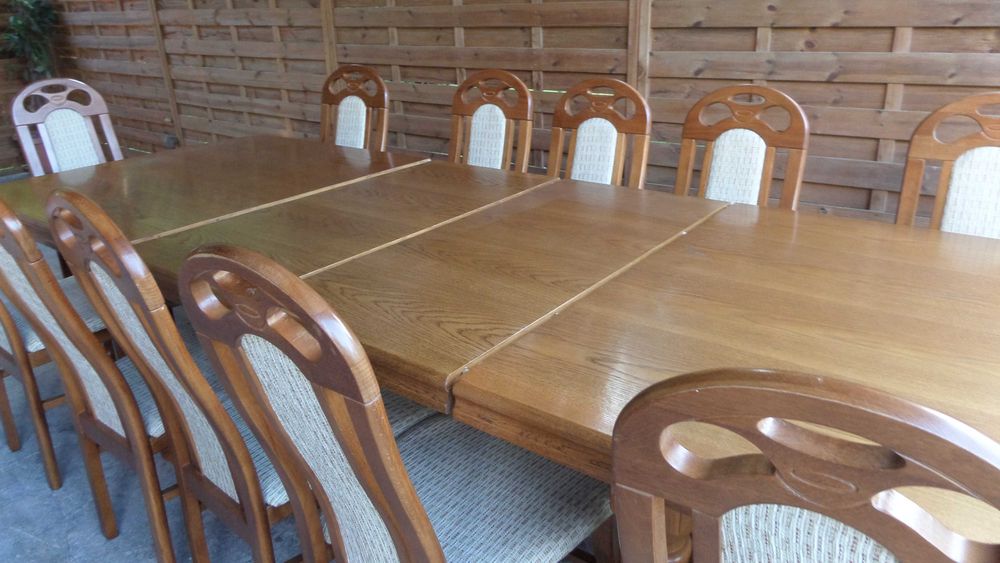 piękny duży masywny dębowy stół 12 krzeseł stan bdb wysyłka dowóz