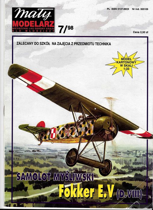 Mały Modelarz 7 1998 Fokker E.V model 1:33 uszkodzony róg okładki