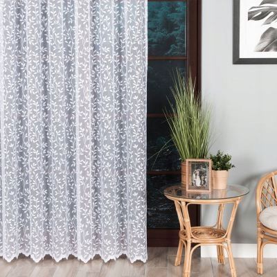 Długa firana LISTKI 240x400cm 023058 - elegancka, biała dla salonu