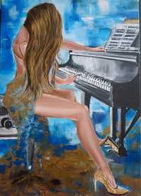 Pianistka obraz ręcznie malowany 50x70 cm