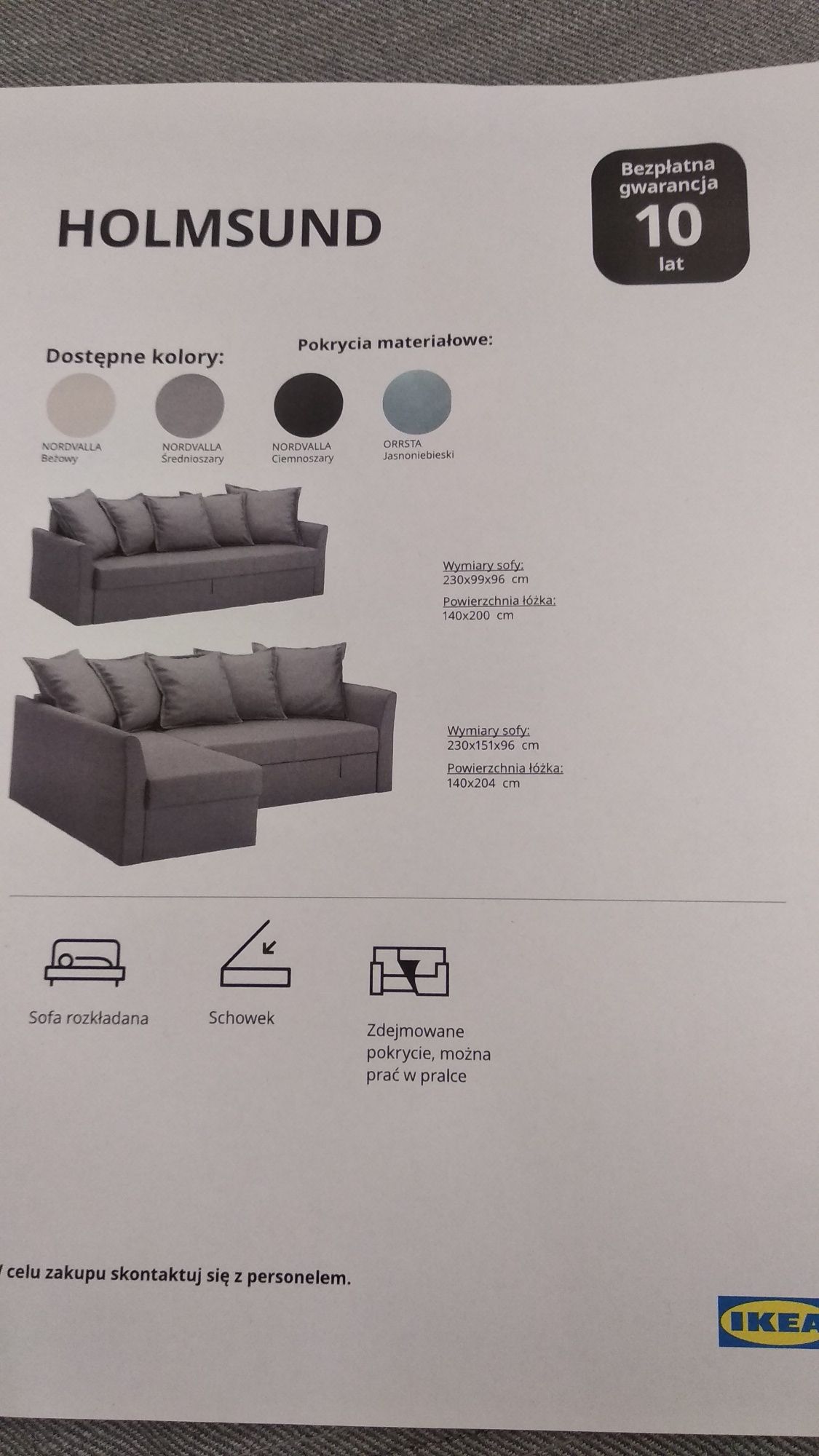 Narożnik holmsund Ikea szary duży nowy