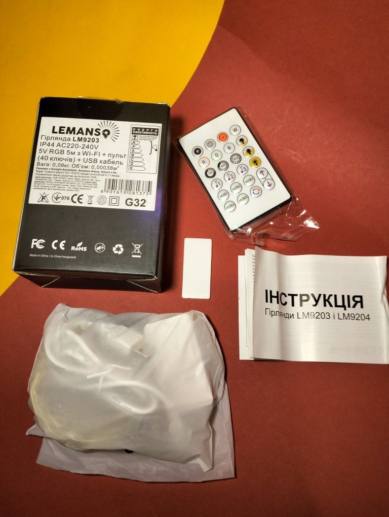 Гирлянда RGB LED Роса Лента 5 метров USB Lemanso WiFi Пульт СМАРТ IP44
