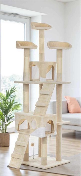 Duży drapak dla kota 170 cm – 2 domki, schodki, platformy, sizal