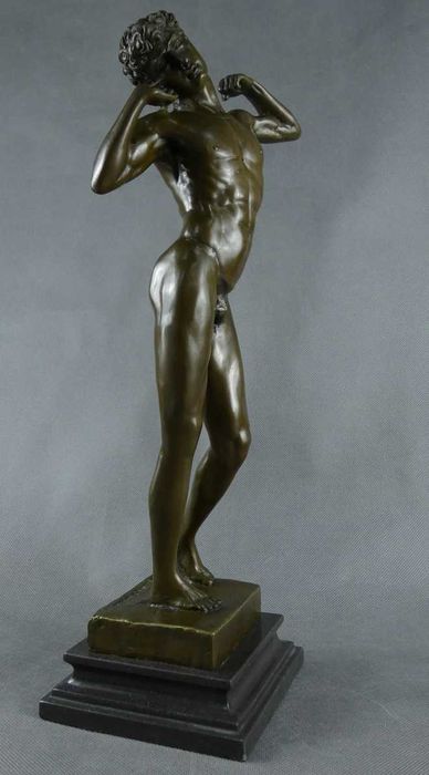 Figura DAWID - MICHAŁ Anioł rzeźba brąz marmur sygnowana 44 cm