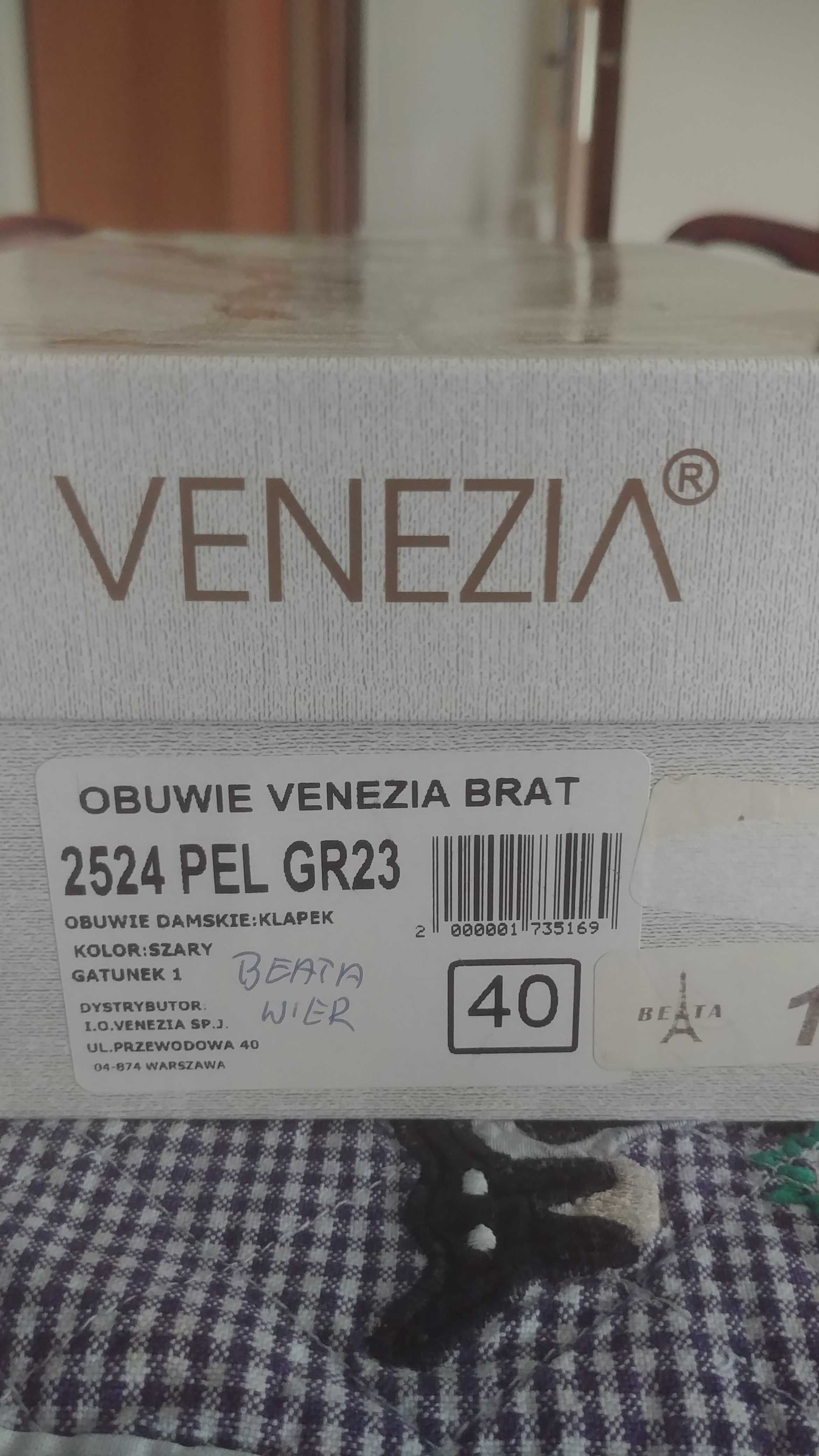 VENEZIA NOWE Klapki  Skóra Naturalna Rozm. 40/wkładka 26cm/Oryginalne