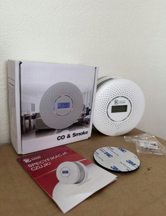 Czujka dymu i tlenku węgla  certyfikowany alarm detektor  na baterie