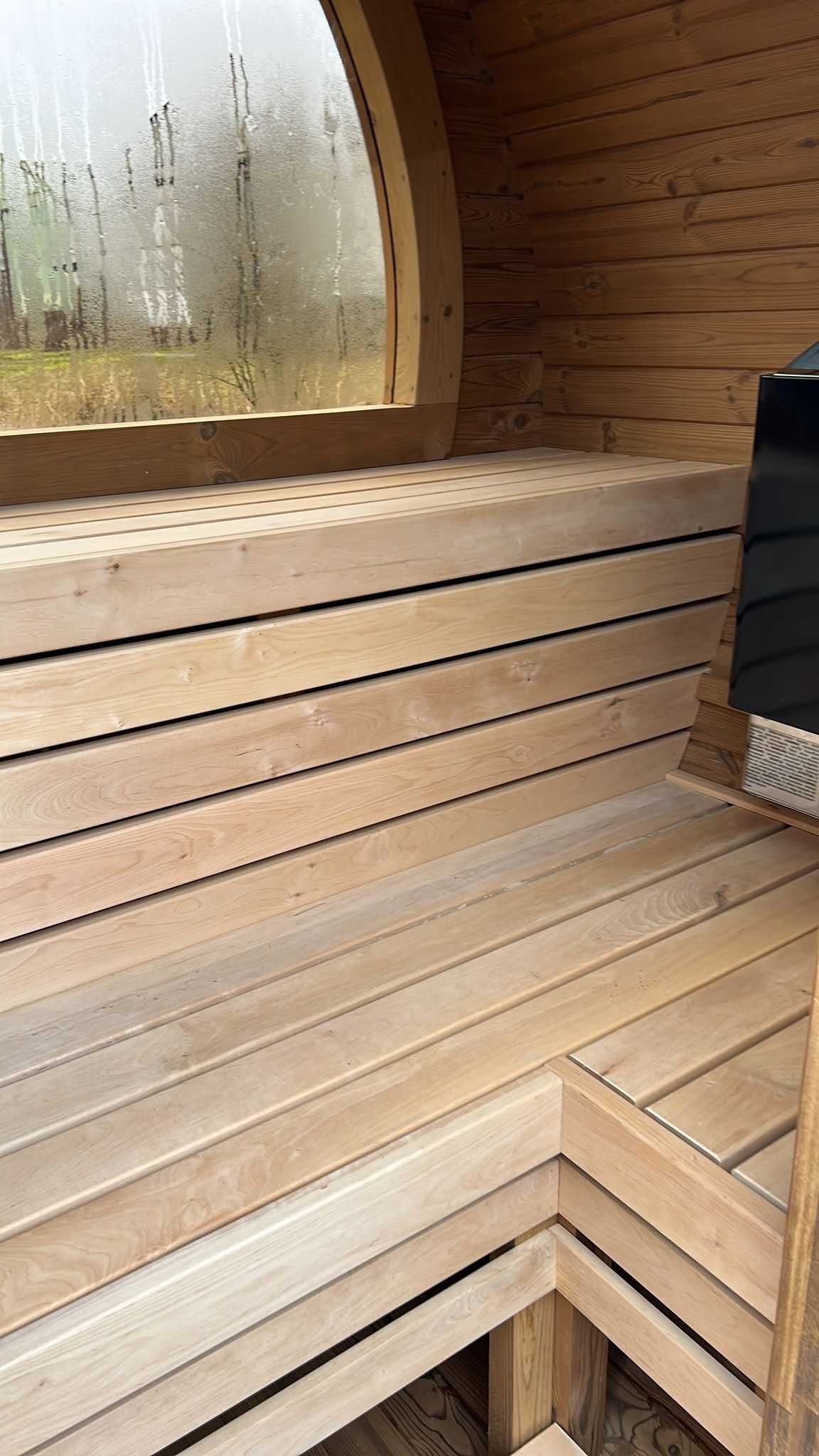 Modern Sauna Beczka 150cm Panorama Szyba Harvia 6kW Sauny Ogrodowe Tub