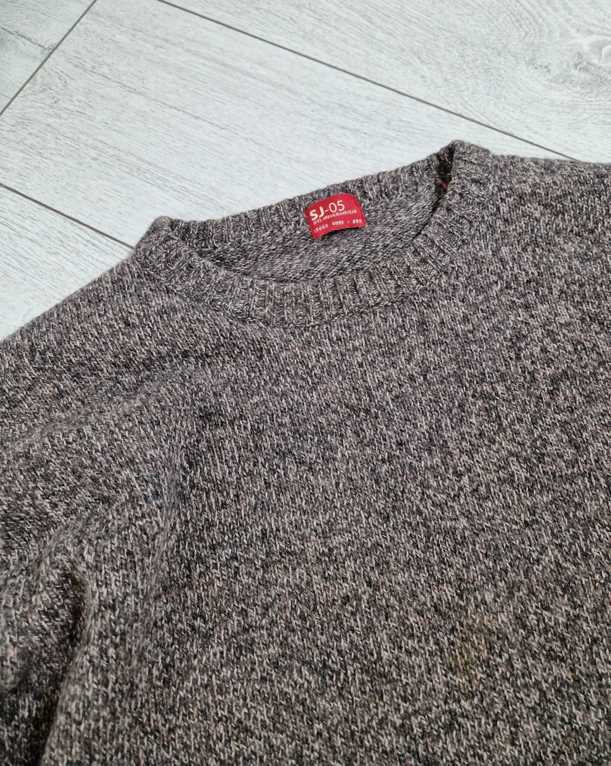 Sj-05 khaki brązowy wełniany sweter 80% lambswool wełna vintage XL
