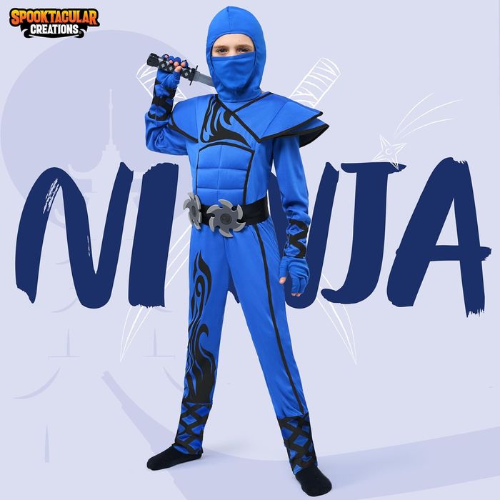 Niebieski Kostium Ninja dla Dzieci Rozmiar 8-10Lat 9 Lat