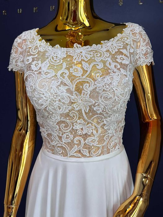 Nowa suknia ślubna ivory muślin r. 38 M z trenem Amy Love