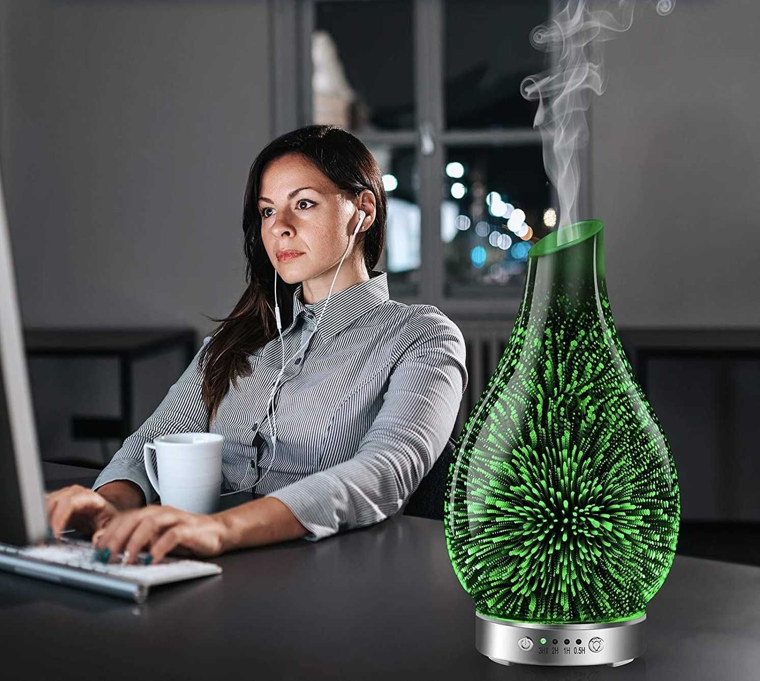 Dyfuzor zapachowy NAWILŻACZ ULTRADŹWIEKOWY Aromaterapia Szklany 3D