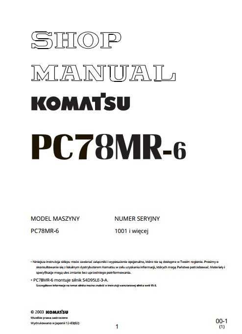 Instrukcja Napraw Komatsu PC 78 MR-6 PL