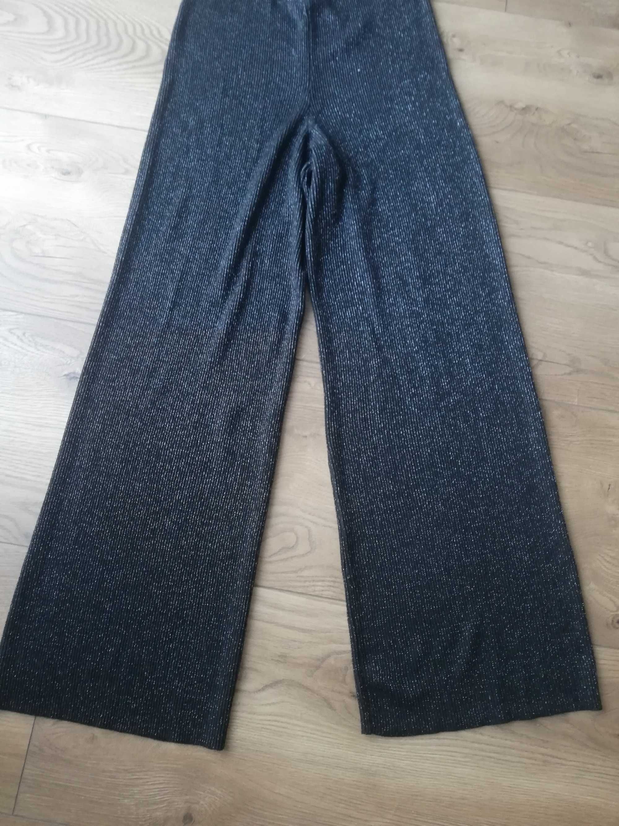 Ciepłe czarne szerokie spodnie Primark 38 40 M L