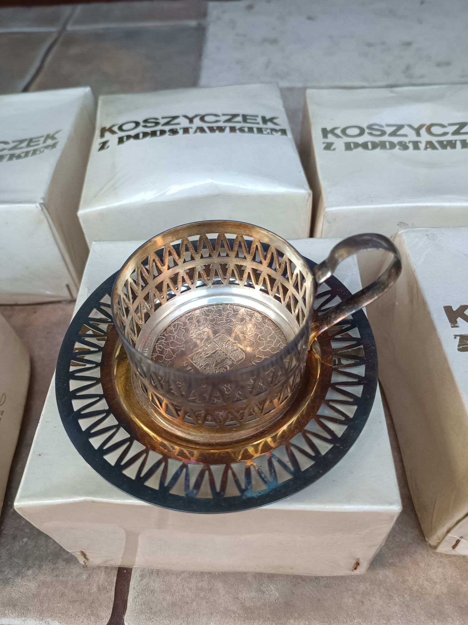Koszyczki do szklanki z podstawkiem Jubiler Poznań PRL