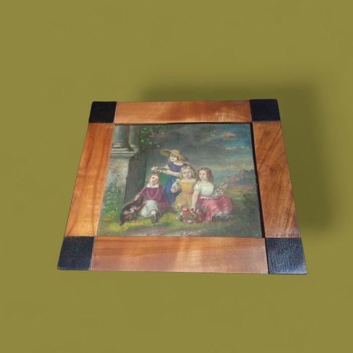 Zabawa w ogrodach pałacowych olej na desce Barok