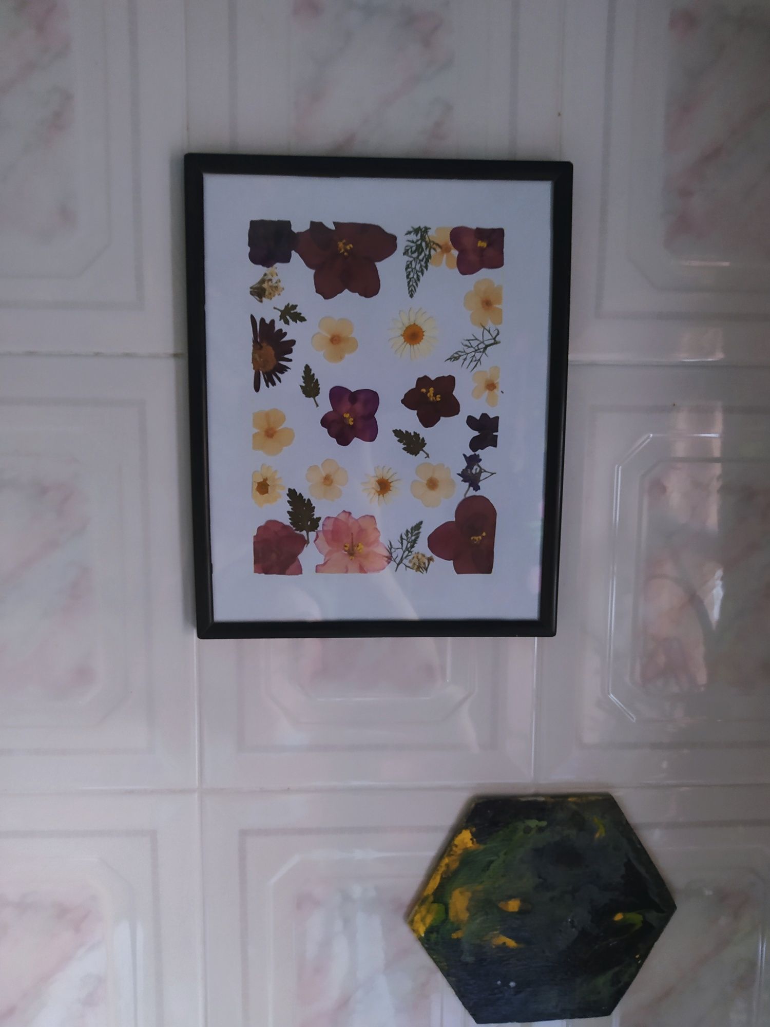 Панно цветы в картине гербарий в стекле креатив сухоцветов