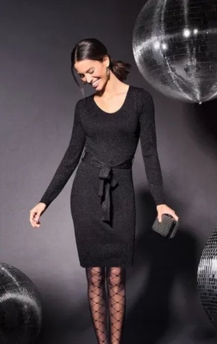 Плаття сукня в рубчик L чорна з люрексом