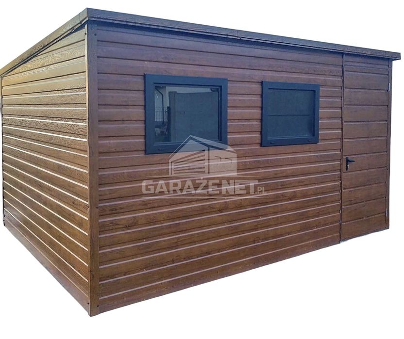 SCHOWEK DOMEK OGRODOWY 4X3M 2X Okno Drewnopodobny Spad W Tył Gb441