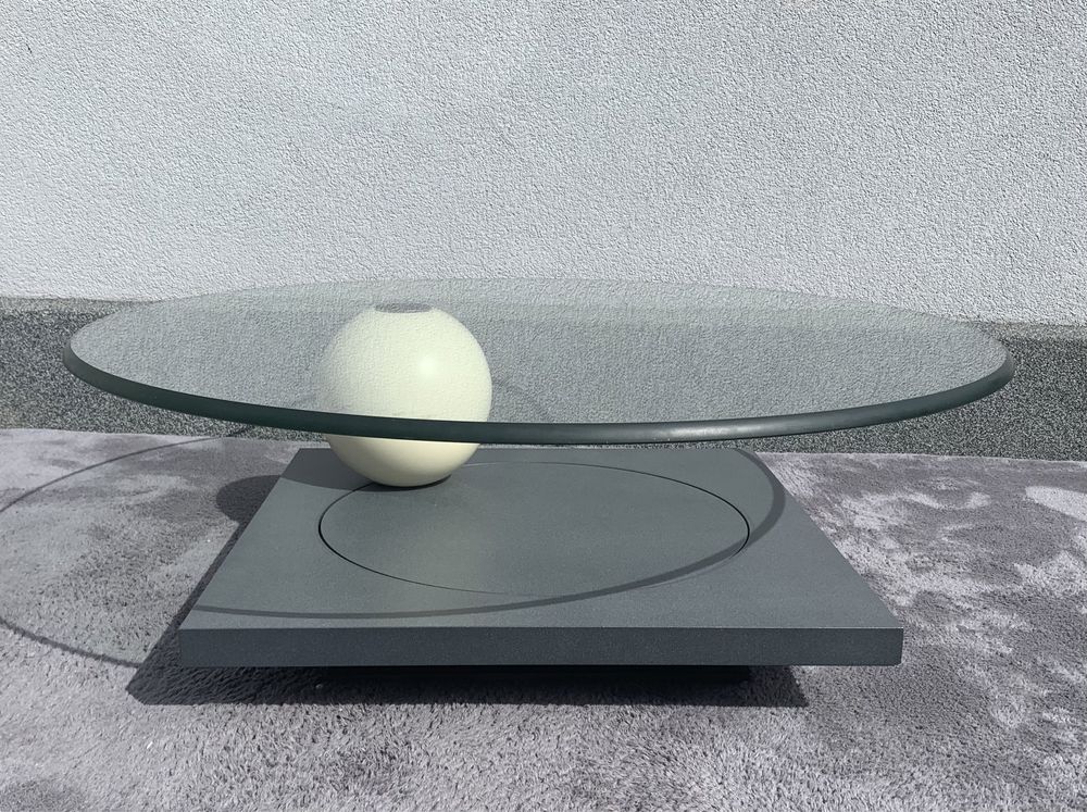 Designerski stolik szklana ława kawowa obrotowa z ruchomym blatem