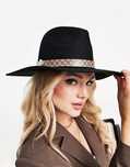 Капелюх RIVER ISLAND Wide Brim Branded Fedora Hat Black вовна ONE SIZE