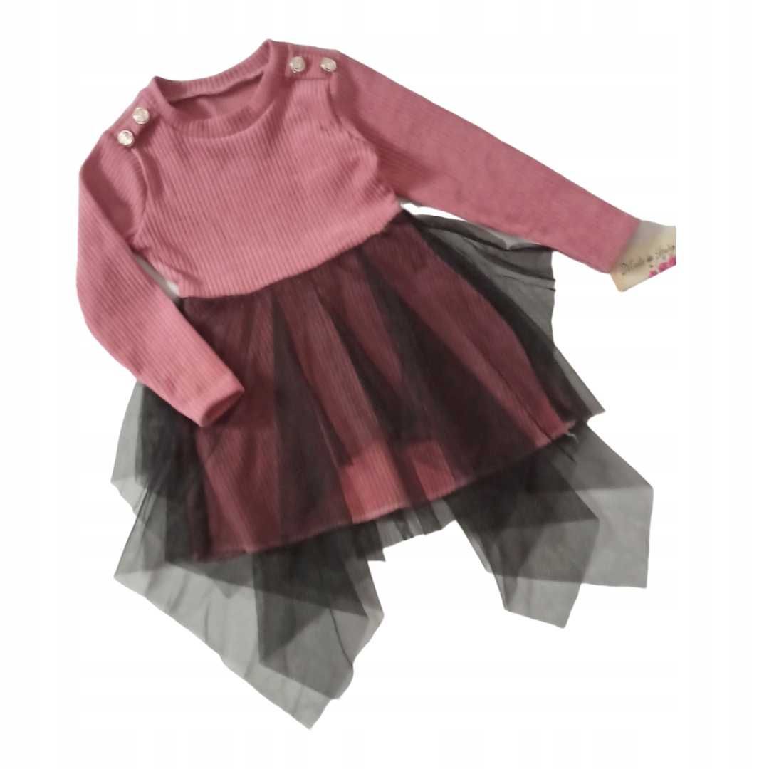 Sukienka dla dziewczynki długi rękaw różowa  nowa 110-116