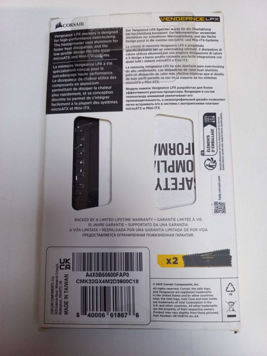 Оперативна пам'ять Corsair 32 GB (2x16GB) DDR4 3600 MHz Vengeance LPX