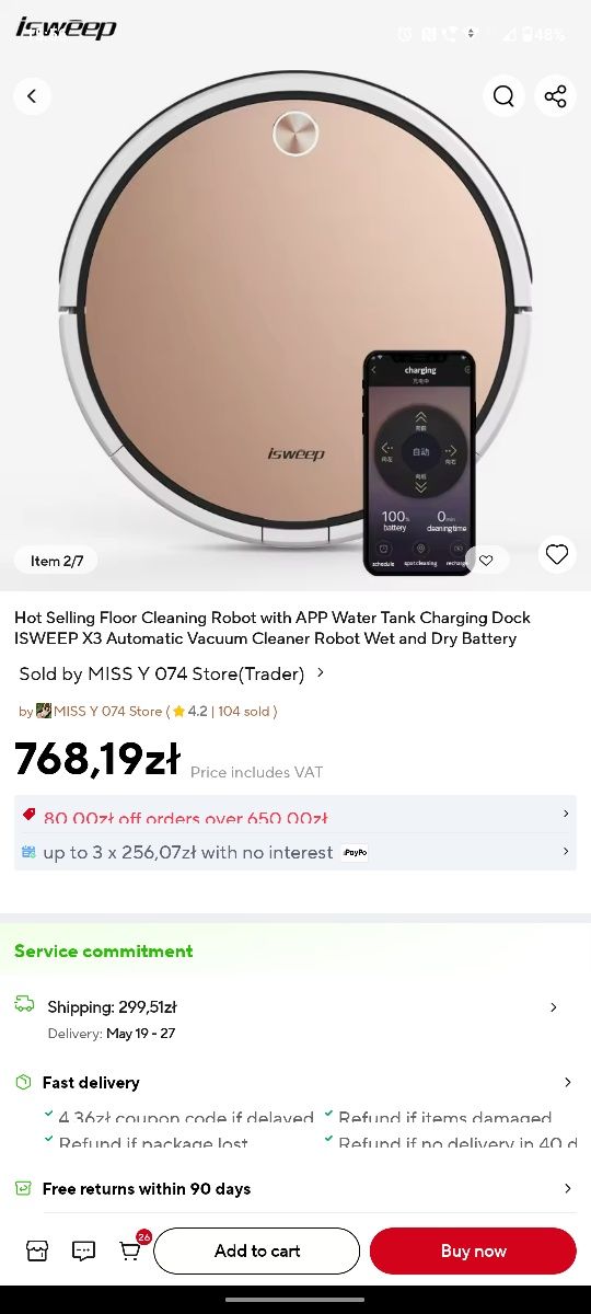 Robot sprzątający odkurzacz samojezdny iSweep X3 wi-fi mopowanie 1800P