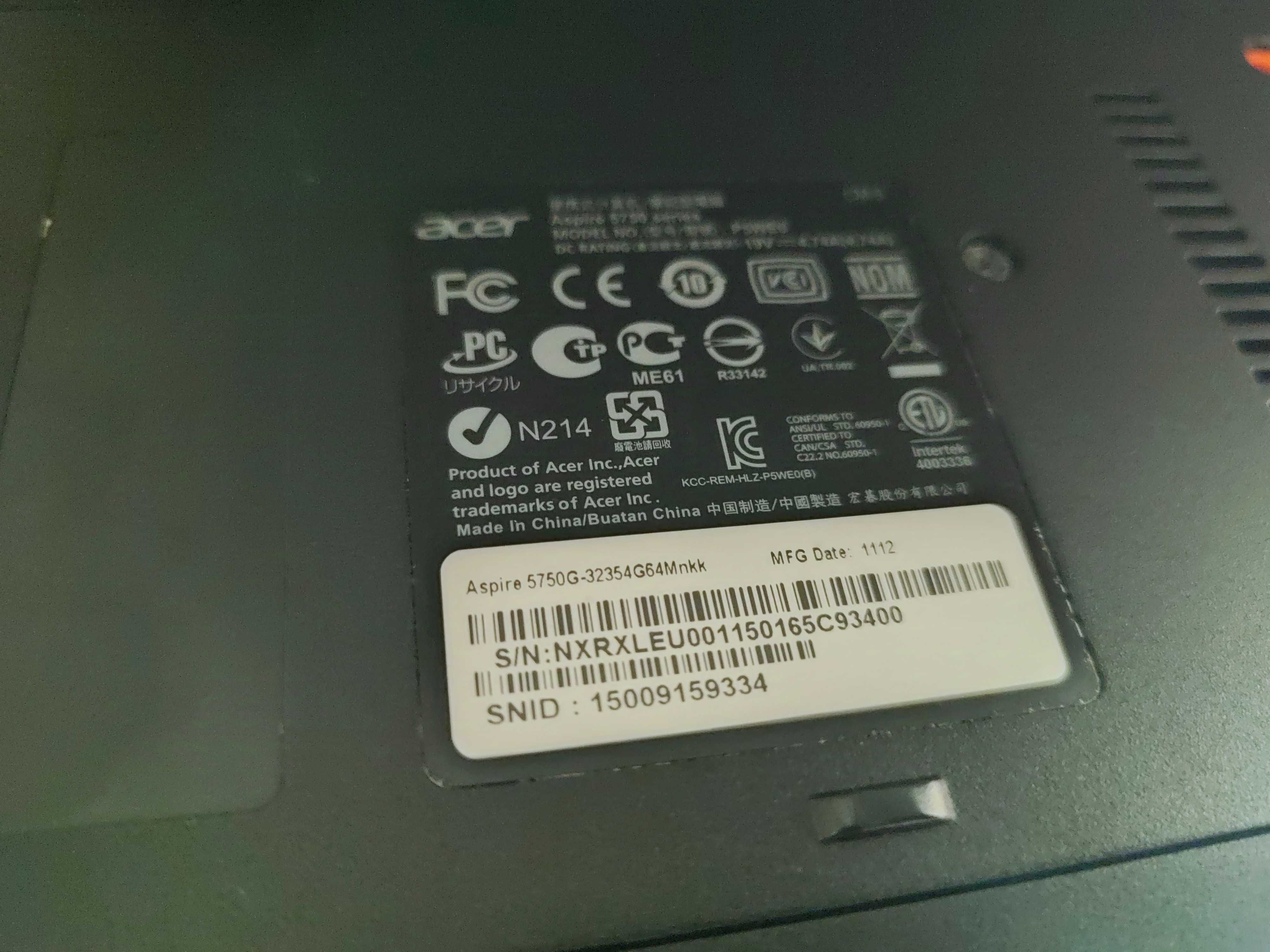 Ноутбук Acer Aspire 5750G-32354G64Mnkk Black