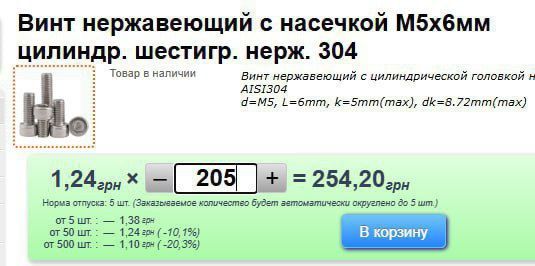 Гвинт нержавіючий М5х6мм під шестиграник