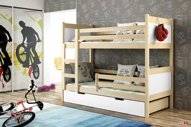Łóżko dla dzieci sosnowe piętrowe LENA - kolory do wyboru