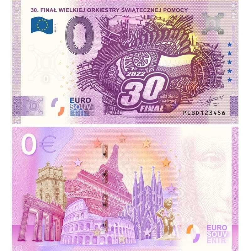 Banknot 0 Euro Polska 2022 - 30 finał WOŚP nr XXX