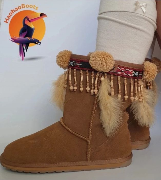 Ugg Emu Australia skórzane śniegowce beżowe wełna zima