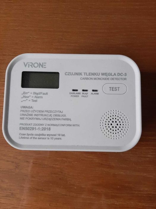 Bateryjny czujnik tlenku węgla (czadu) Virone DC-3, jak nowy