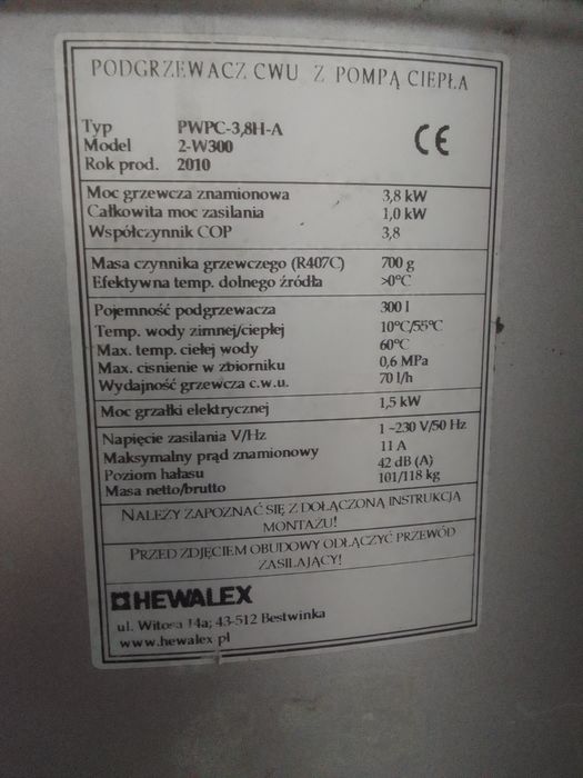 Pompa ciepła cwu