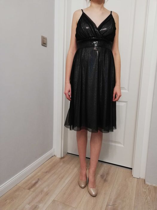 sukienka, czarna, świecąca, wesele, rozm,36/38