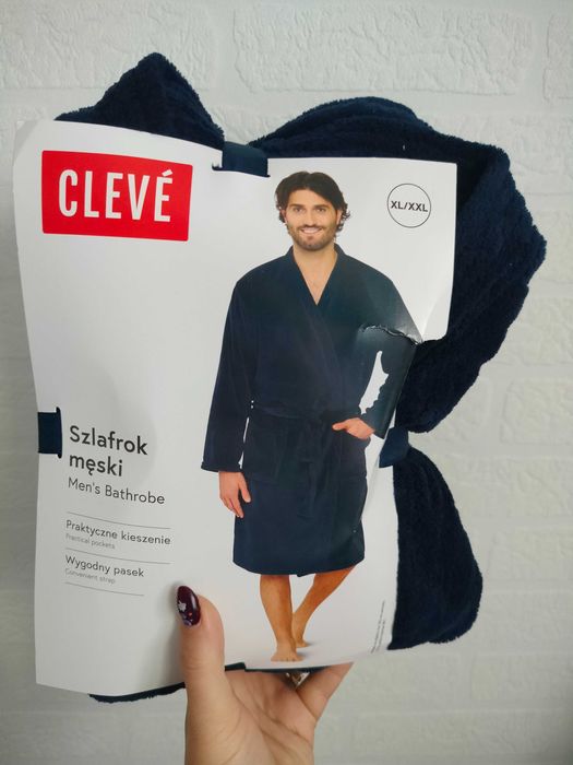 Szlafrok męski Cleve miękki puszysty XL XXL granatowy 802
