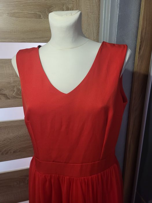 Długa czerwona sukienka 46 tiul wesele bal